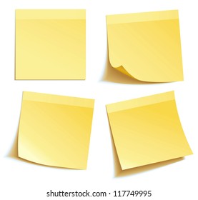 Yellow stick note isolated on white background, vector illustration