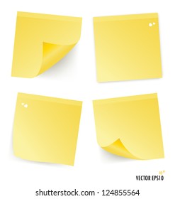 Yellow stick note isolated on white background, vector illustration.
