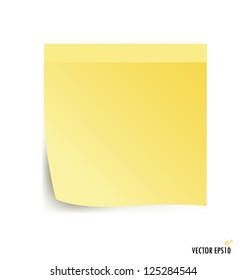 Yellow stick note isolated on white background, vector illustration.