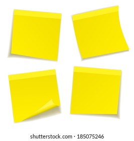 Yellow stick note isolated on white background, vector illustration