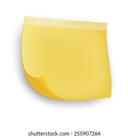 Yellow stick note isolated on white background, vector illustration