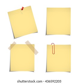 Yellow stick note isolated on white background, vector illustration