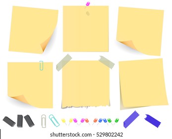 Yellow stick note isolated on white background, vector illustration