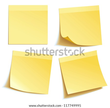 Yellow stick note isolated on white background, vector illustration