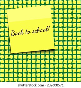 Yellow stick note on abstract blackboard background. Vector illustration. Back to school