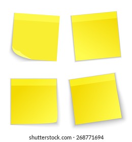 Yellow stick note set isolated on white. Vector illustration for your design.