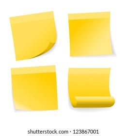 Yellow stick note set on white background, vector.