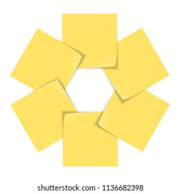 Yellow stick notes isolated on white background, infographic with 6 options, vector illustration