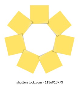 Yellow stick notes isolated on white background, infographic with 7 options, vector illustration