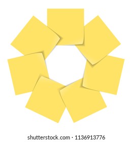 Yellow stick notes isolated on white background, infographic with 7 options, vector illustration