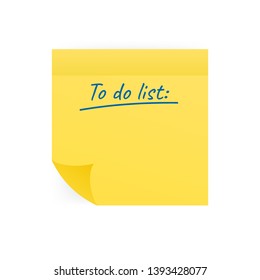 Yellow stick notes isolated on white background. To do list. Vector stock illustration.