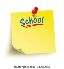 Yellow stick with red pin and text School. Eps 10 vector file.