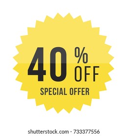 Yellow sticker with 40% discount. Template of the emblem with special offer flat vector eps 10