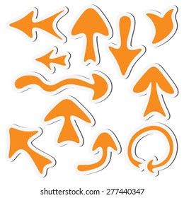 Yellow sticker arrow set isolated on a white background