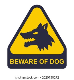 yellow sticker beware of dog. protected area. flat vector illustration