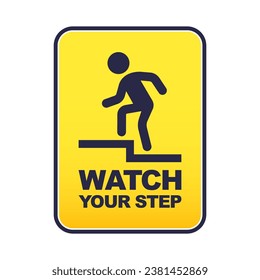 yellow sticker caution step. a man stumbles on the stairs. flat vector illustration
