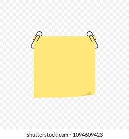 Yellow sticker on two clips for your records. Vector illustration on a transparent background