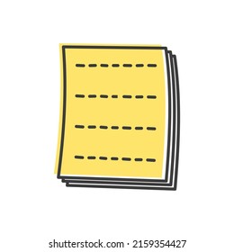 Yellow sticker paper with dash lines isolated outline icon. Vector doodle style tag, office remind sheet writing, memo note. Element of planning, stationary sheets, notebook paper sticky planner note