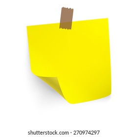 Yellow sticker paper note. On white background.