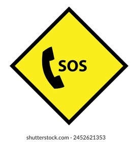 Yellow sticker with silhouette of a phone receiver and the text sos