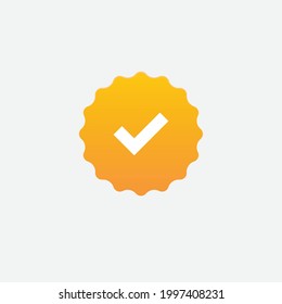 Yellow sticker with a thick that symbolize approved or allowed action. Guarantee stamp. Vector illustration.