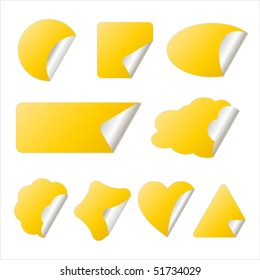 yellow stickers in different shapes isolated on white, vector illustration