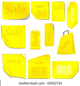 yellow stickers and tags set with bar codes. set 05. vector illustration