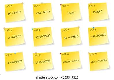 Yellow Stickers With The Twelve Steps Of The Alcoholic Anonymous Program svg