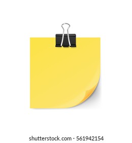 Yellow sticky note with curled corner isolated on white background. Vector illustration.