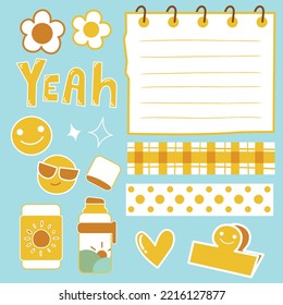 Yellow sticky note element for a planner, bullet journal. Cute study elements for note, decorative.