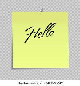 Yellow Sticky Note With Greeting Message (Hello) on portugese.