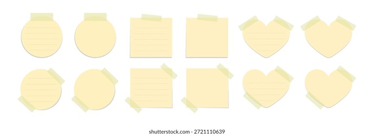 Illustrationssatz für gelbe Haftnotizen. Papiervorlagen-Mockup für Bürokassetten.