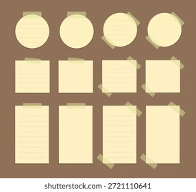 Illustrationssatz für gelbe Haftnotizen. Papiervorlagen-Mockup für Bürokassetten.