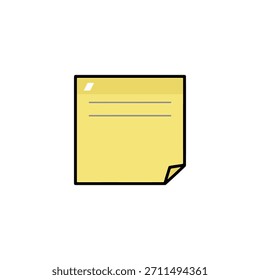 Ilustración de nota adhesiva amarilla con líneas simples, diseño plano, aislado sobre fondo blanco.