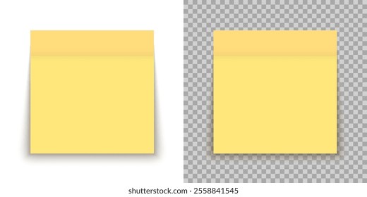 Yellow sticky note isolate, yellow office memo template, sticky paper with shadow - vector