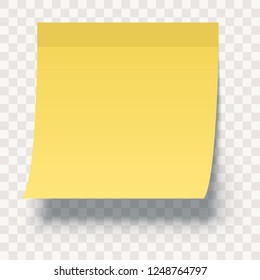Yellow Sticky Note Isolated on Checker Background with Shadow. Vector Illustration.