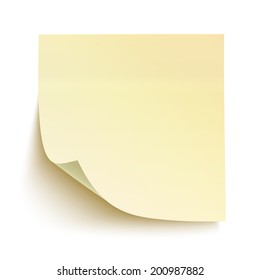 Yellow sticky note isolated on white background. Vector illustration