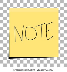 Yellow sticky note isolated on transparent background, vector illustration