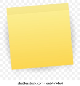 Yellow sticky note isolated on transparent background. Template for your projects. Vector illustration