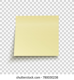 Yellow sticky note isolated on transparent background. Office note for work. Template for your project. Vector illustration.