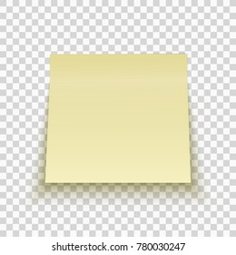 Yellow sticky note isolated on transparent background. Office note. Template for your project. Vector illustration.