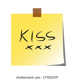 Yellow sticky note love letters isolated on white