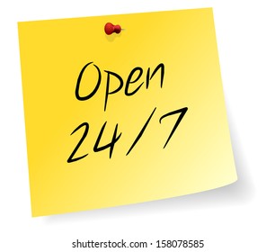 Yellow Sticky Note With Non Stop Store Open Schedule Message