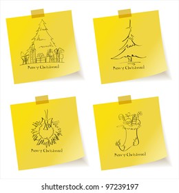 Yellow sticky note paper with Christmas sketches