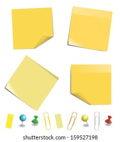 yellow sticky note paper isolated on white background, vector illustration