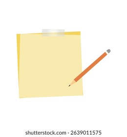 Yellow Sticky Note Paper with Orange Pencil for Writing Reminders