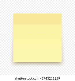 Yellow Sticky Note Paper with Shadow Isolated on Transparent Background. Post Memo Office Sticker Template Vector