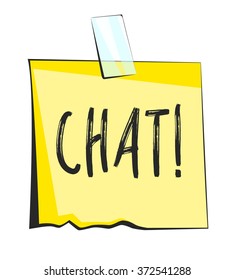 Yellow sticky note with scotch tape. Chat lettering. Paper reminder sticker