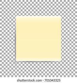 Yellow sticky note with shadows on transparent background. Vector illustration. Eps 10