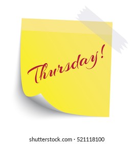 Yellow Sticky note  with Sunday red word isolate on white background, vector illustration 